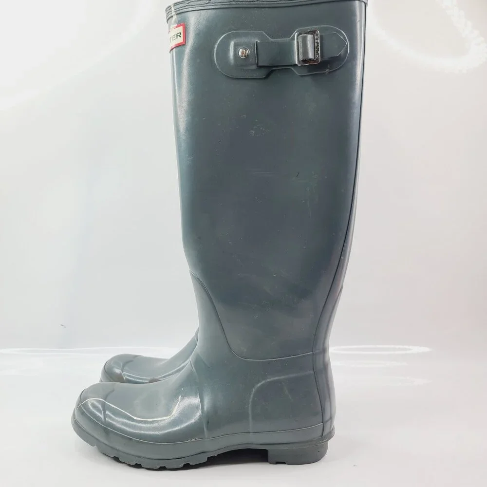 Hunter Men's Grey‎ Original Gloss Rubber Mid-Calf Tall Rain Boots Size US 7